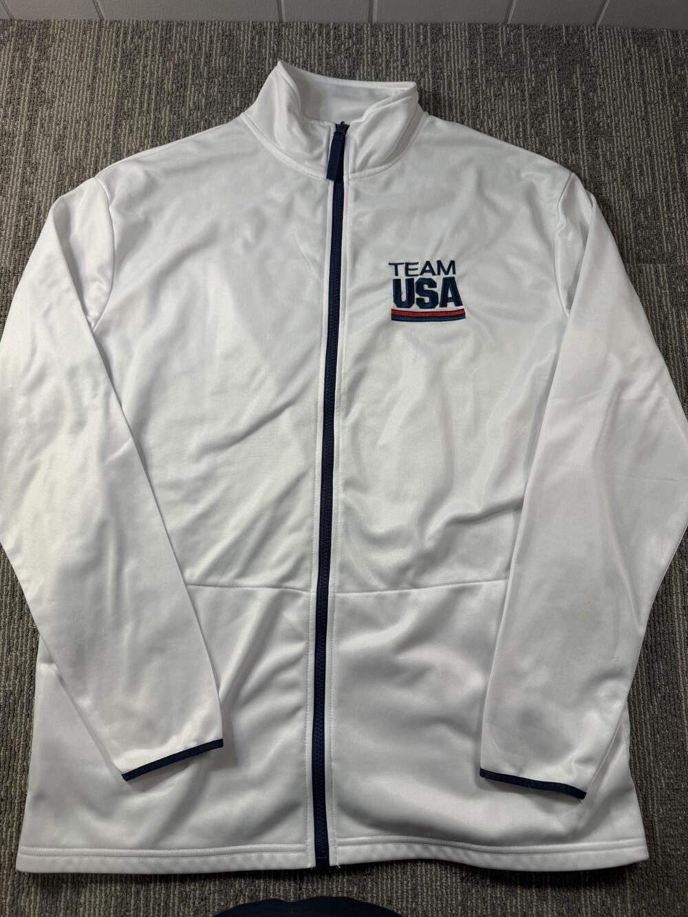 USA Olympics Jacket Mens Large White Team USA Full Zip BDA Track Embroidered